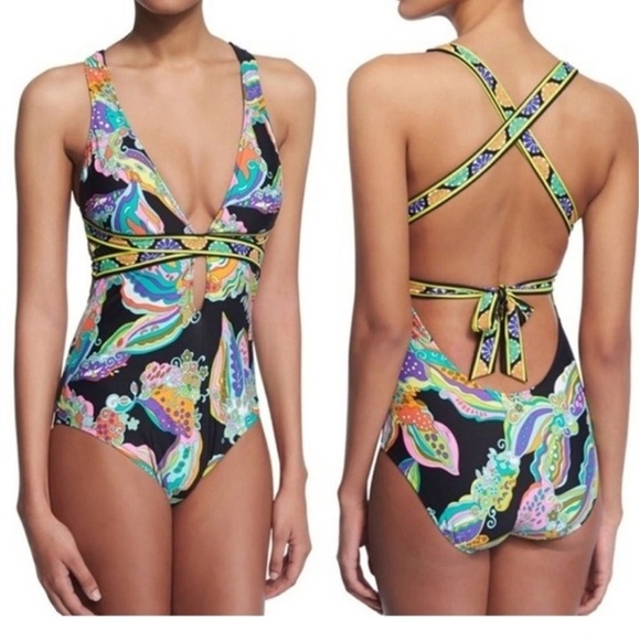 Trina Turk Other - Trina Turk Sea Garden Halter Cross Back One Piece Swimsuit